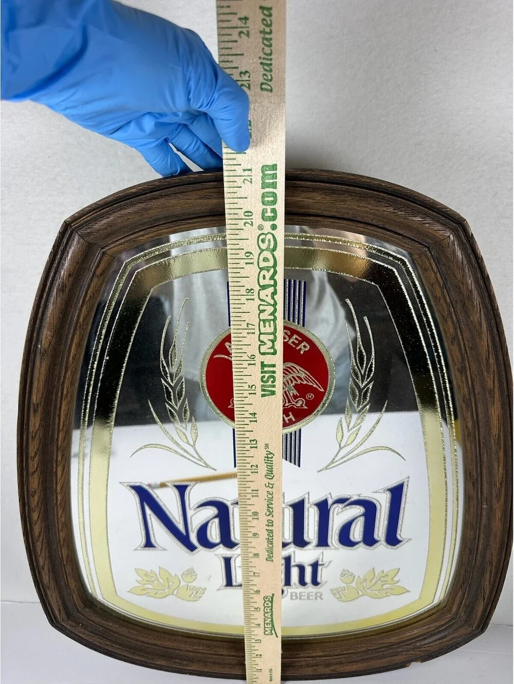 Vintage Natural Light Beer Mirror Sign Anheuser-Busch Wood Frame C-12